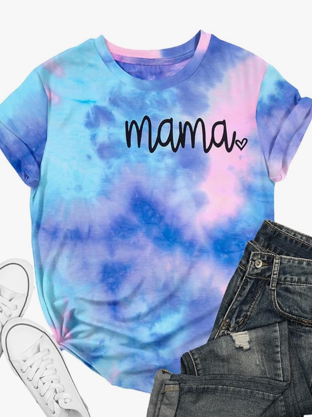 Chic Nation "mama" Tie-Dye Tee - Blue & Pink